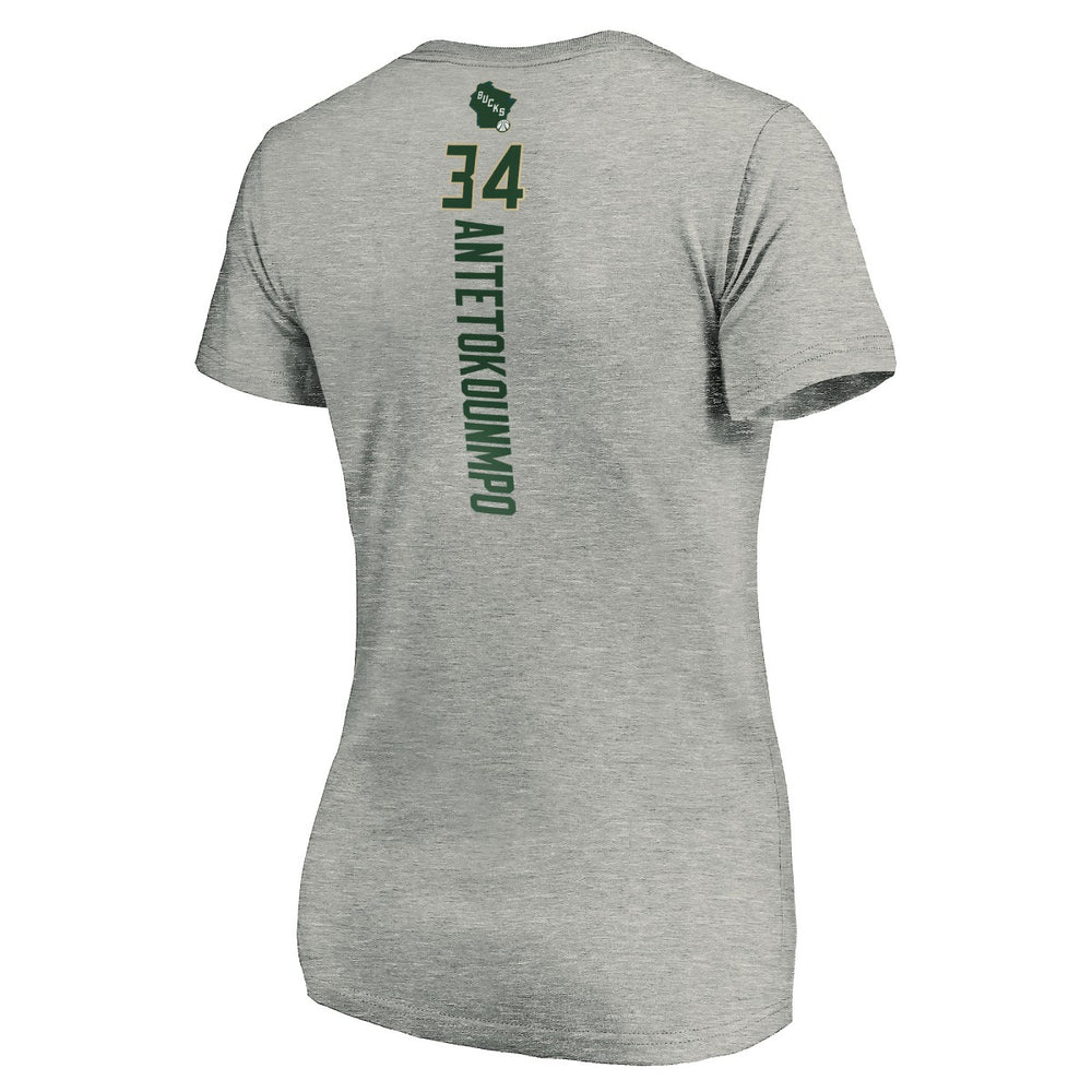 NBA Giannis Antetokounmpo Milwaukee Bucks Women's Playmaker Name & Number V-Neck T-Shirt