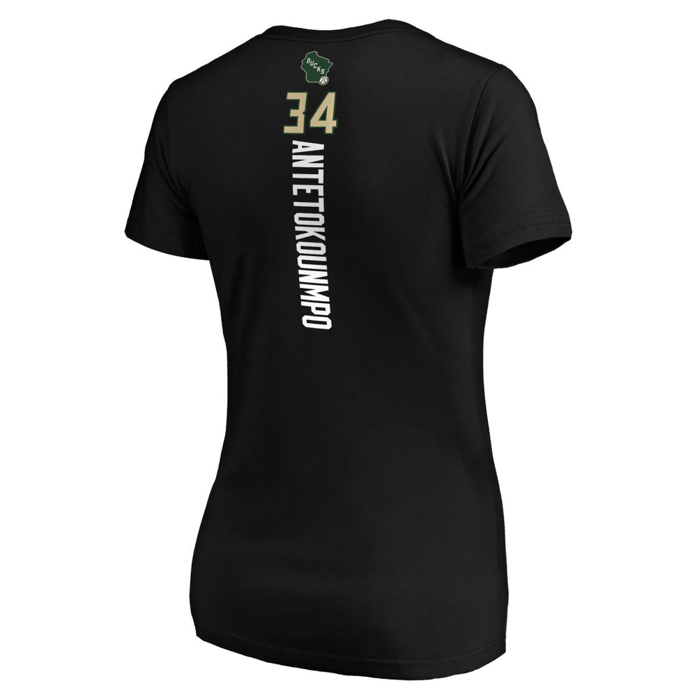 NBA Giannis Antetokounmpo Milwaukee Bucks Women's Playmaker Name & Number V-Neck T-Shirt