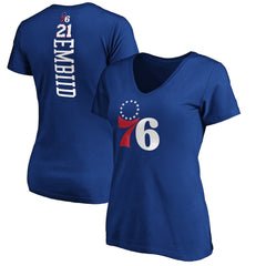 NBA Joel Embiid Philadelphia 76ers Women's Playmaker Name & Number V-Neck T-Shirt