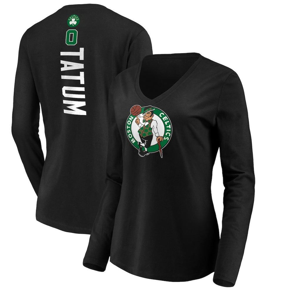 NBA Jayson Tatum Boston Celtics Women's Playmaker Name & Number Long Sleeve V-Neck T-Shirt