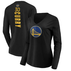 NBA Stephen Curry Golden State Warriors Women's Playmaker Name & Number Long Sleeve V-Neck T-Shirt sale