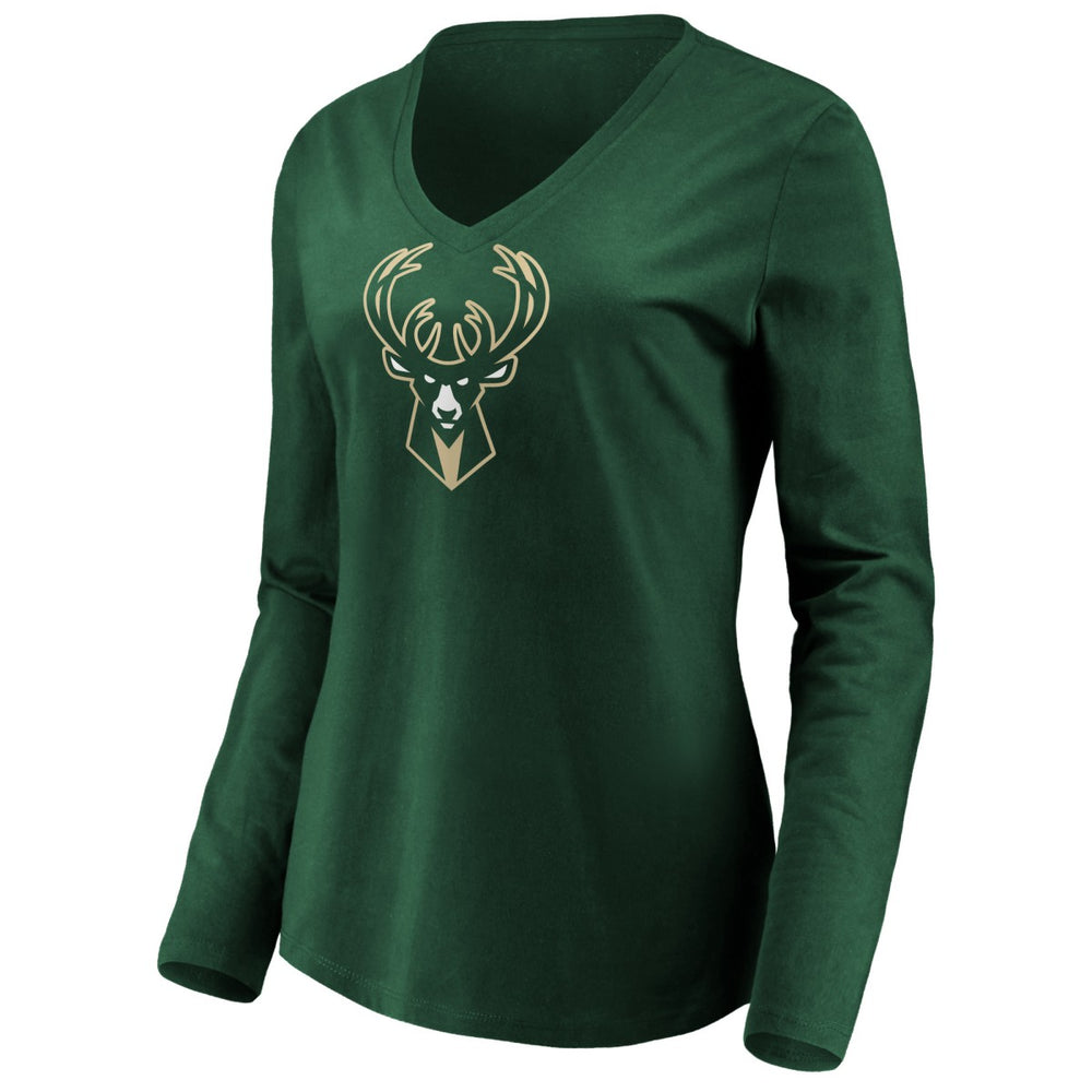 NBA Giannis Antetokounmpo Milwaukee Bucks Women's Playmaker Name & Number Long Sleeve V-Neck T-Shirt