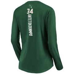 NBA Giannis Antetokounmpo Milwaukee Bucks Women's Playmaker Name & Number Long Sleeve V-Neck T-Shirt
