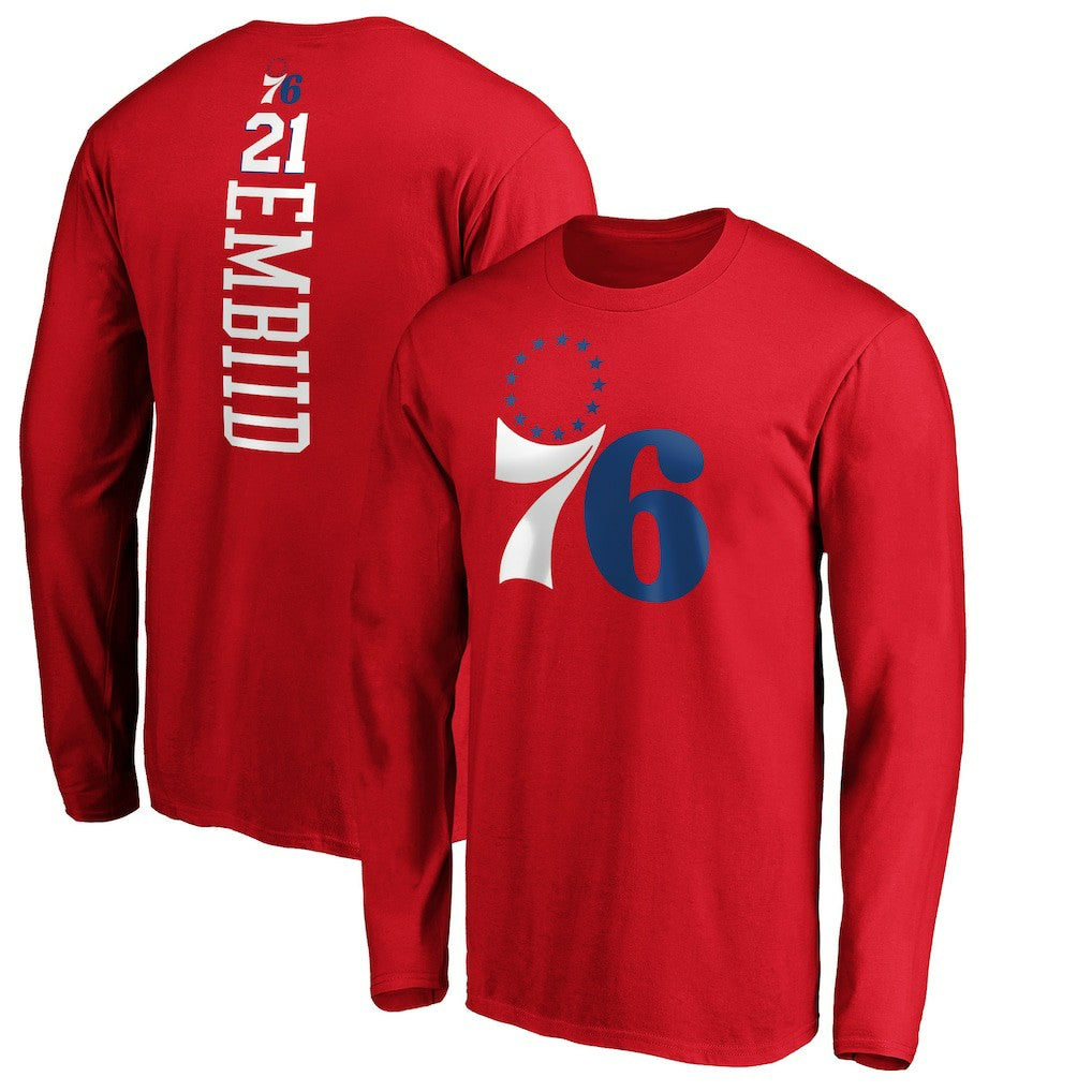 NBA Joel Embiid Philadelphia 76ers Playmaker Name & Number Long Sleeve T-Shirt