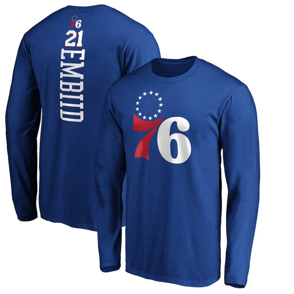 NBA Joel Embiid Philadelphia 76ers Playmaker Name & Number Long Sleeve T-Shirt