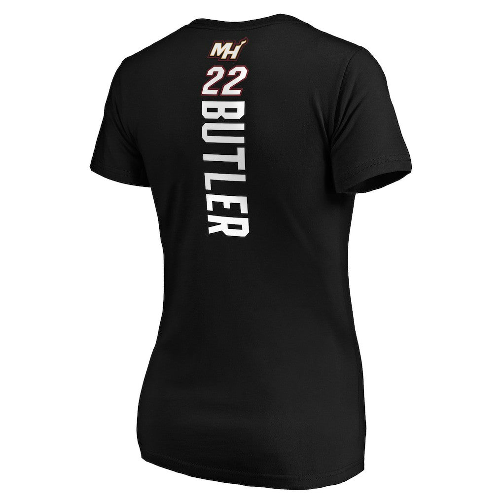 NBA Jimmy Butler Miami Heat Women's Playmaker Logo Name & Number V-Neck T-Shirt
