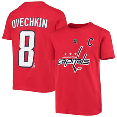 NHL Red Alexander Ovechkin Washington Capitals Youth Player Name & Number T-Shirt