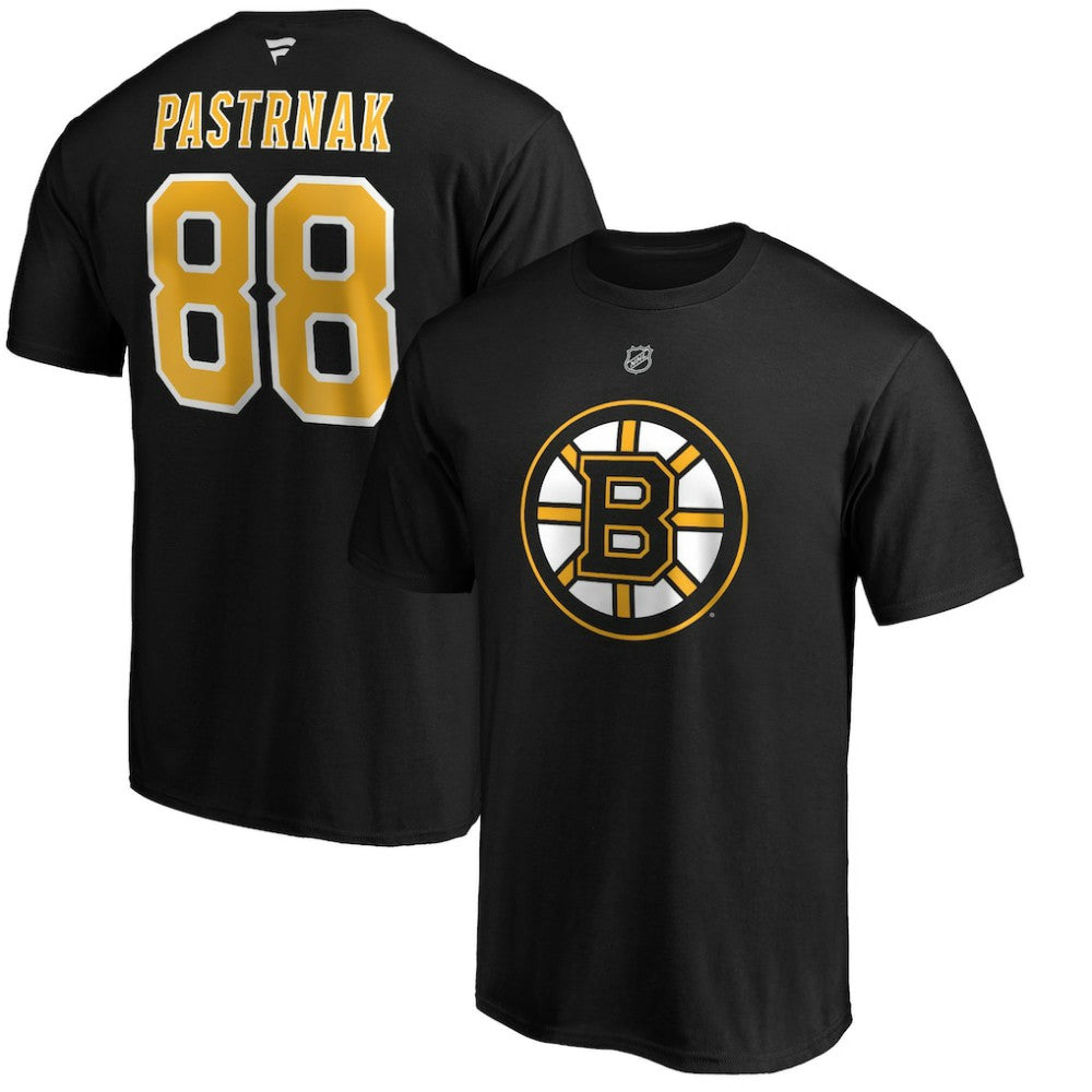 NHL Black David Pastrnak Boston Bruins Fanatics Authentic Stack Player Name & Number T-Shirt
