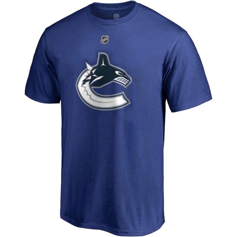 NHL Blue Brock Boeser Vancouver Canucks Fanatics Authentic Stack Player Name & Number T-Shirt