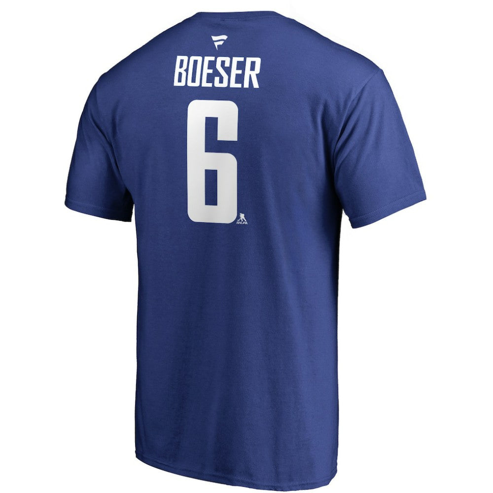 NHL Blue Brock Boeser Vancouver Canucks Fanatics Authentic Stack Player Name & Number T-Shirt