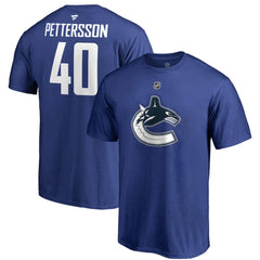 NHL Blue Elias Pettersson Vancouver Canucks Fanatics Authentic Stack Player Name & Number T-Shirt