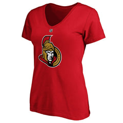 NHL Red Brady Tkachuk Ottawa Senators Fanatics Women's Authentic Stack Name & Number V-Neck T-Shirt