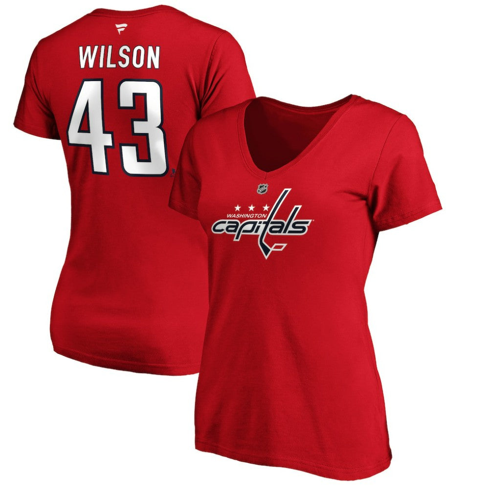 NHL Red Tom Wilson Washington Capitals Fanatics Women's Authentic Stack Name & Number V-Neck T-Shirt