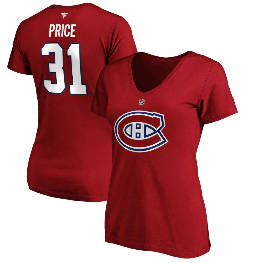 NHL Red Carey Price Montreal Canadiens Fanatics Women's Authentic Stack Name & Number V-Neck T-Shirt