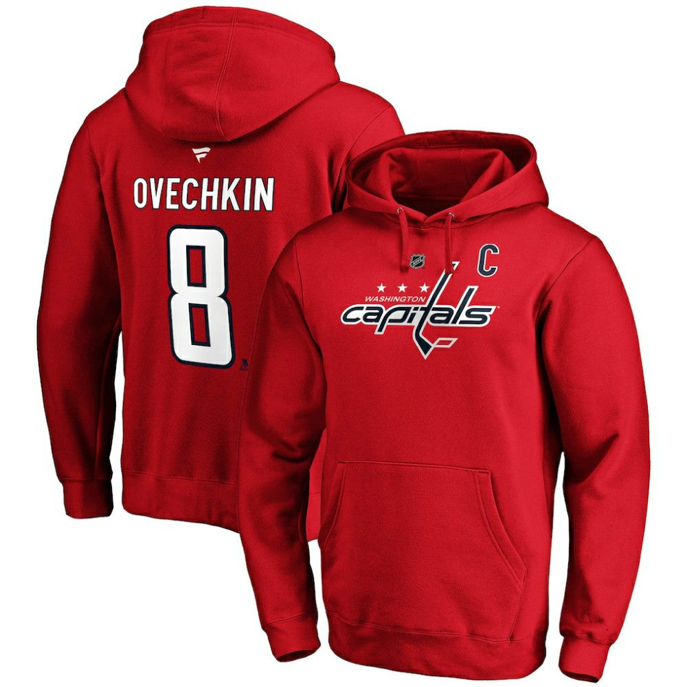 NHL Red Alexander Ovechkin Washington Capitals Fanatics Authentic Stack Player Name & Number Fitted Pullover Hoodie