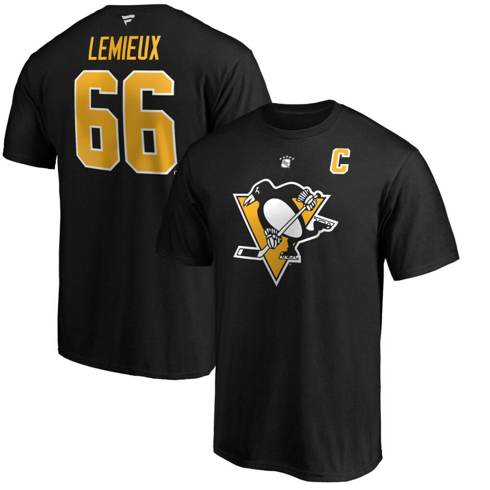 NHL Black Mario Lemieux Pittsburgh Penguins Fanatics Authentic Stack Retired Player Name & Number T-Shirt