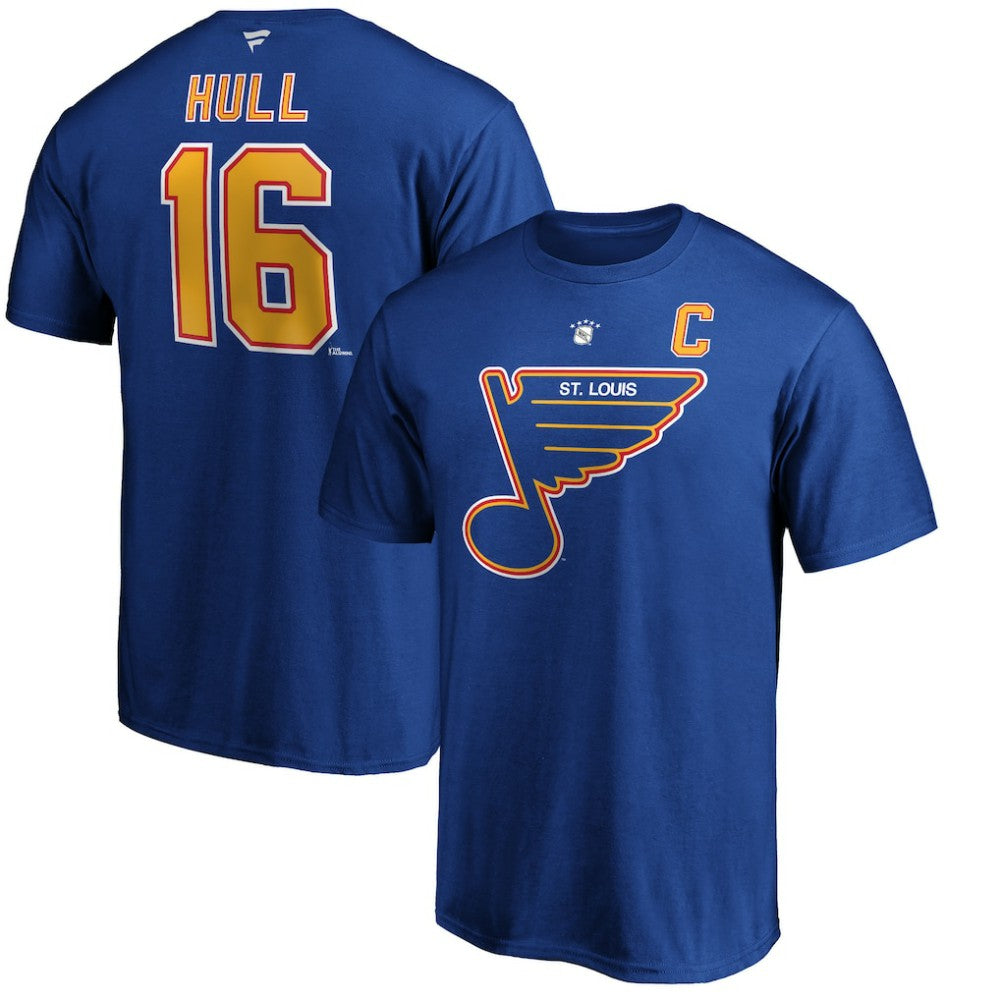 NHL Blue Brett Hull St. Louis Blues Fanatics Authentic Stack Retired Player Name & Number T-Shirt