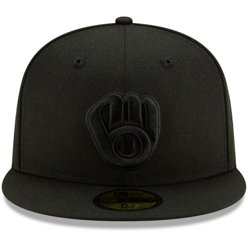 MLB Milwaukee Brewers New Era Black on Black 59FIFTY Fitted Hat