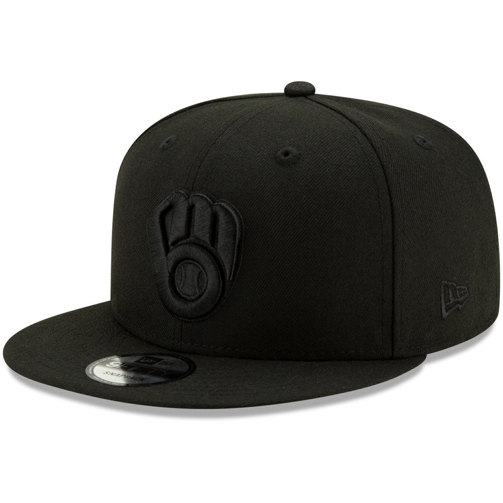 MLB Milwaukee Brewers New Era Black on Black 9FIFTY Snapback Adjustable Hat