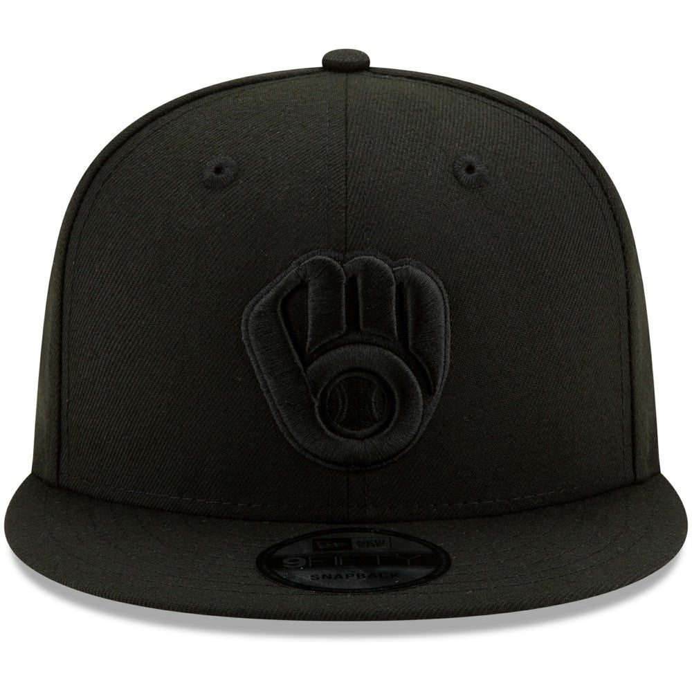 MLB Milwaukee Brewers New Era Black on Black 9FIFTY Snapback Adjustable Hat