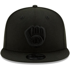 MLB Milwaukee Brewers New Era Black on Black 9FIFTY Snapback Adjustable Hat