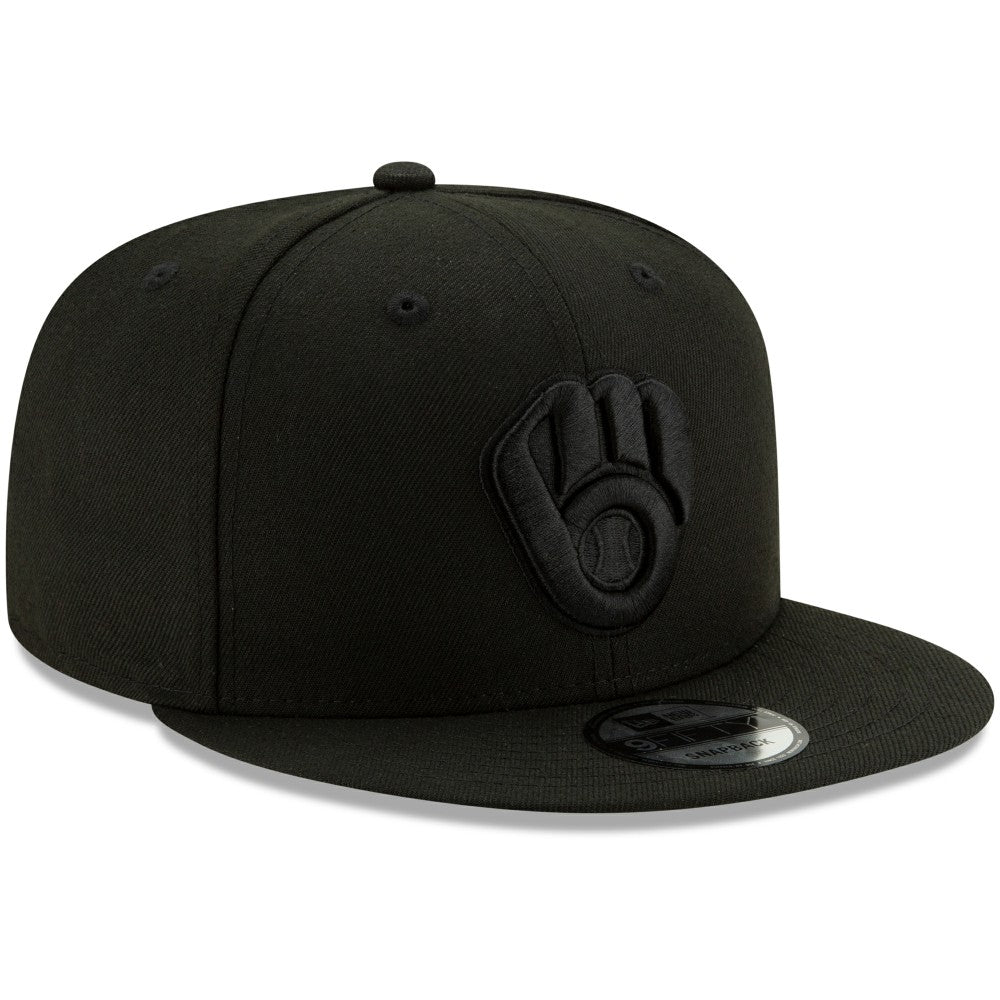 MLB Milwaukee Brewers New Era Black on Black 9FIFTY Snapback Adjustable Hat
