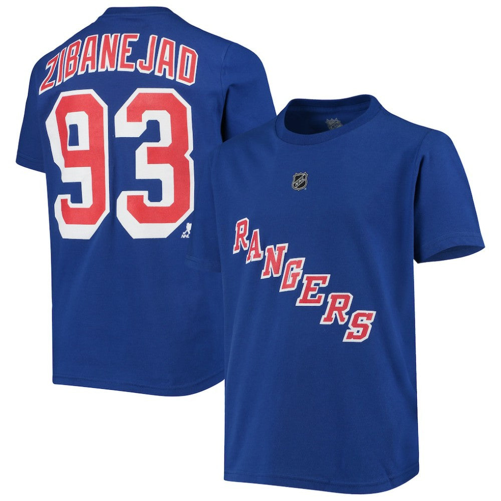 NHL Blue Mika Zibanejad New York Rangers Youth Player Name & Number T-Shirt