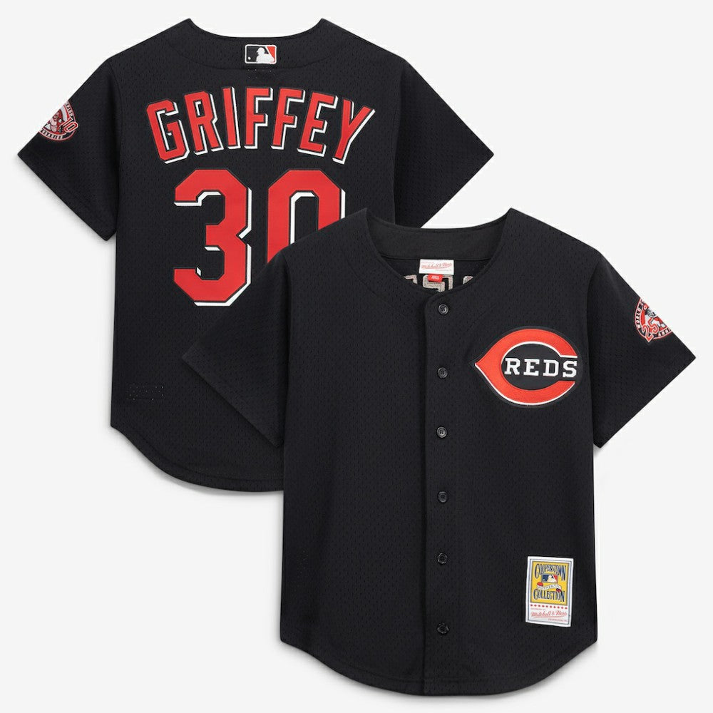 MLB Ken Griffey Jr. Cincinnati Reds Mitchell & Ness Cooperstown Collection Mesh Batting Practice Button-Up Jersey