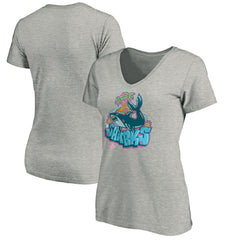 NHL Heather Gray San Jose Sharks Women's Graffiti Shark V-Neck T-Shirt