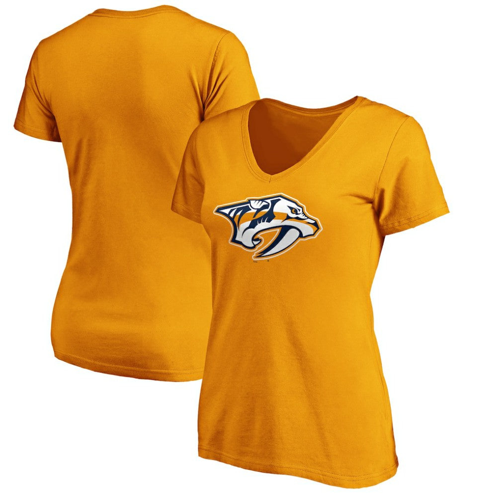 NHL Gold Nashville Predators Fanatics Women's Primary Logo V-Neck T-Shirt