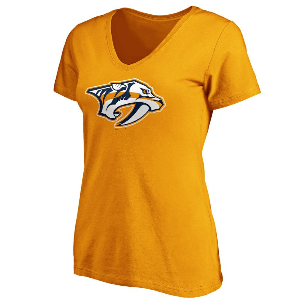NHL Gold Nashville Predators Fanatics Women's Primary Logo V-Neck T-Shirt