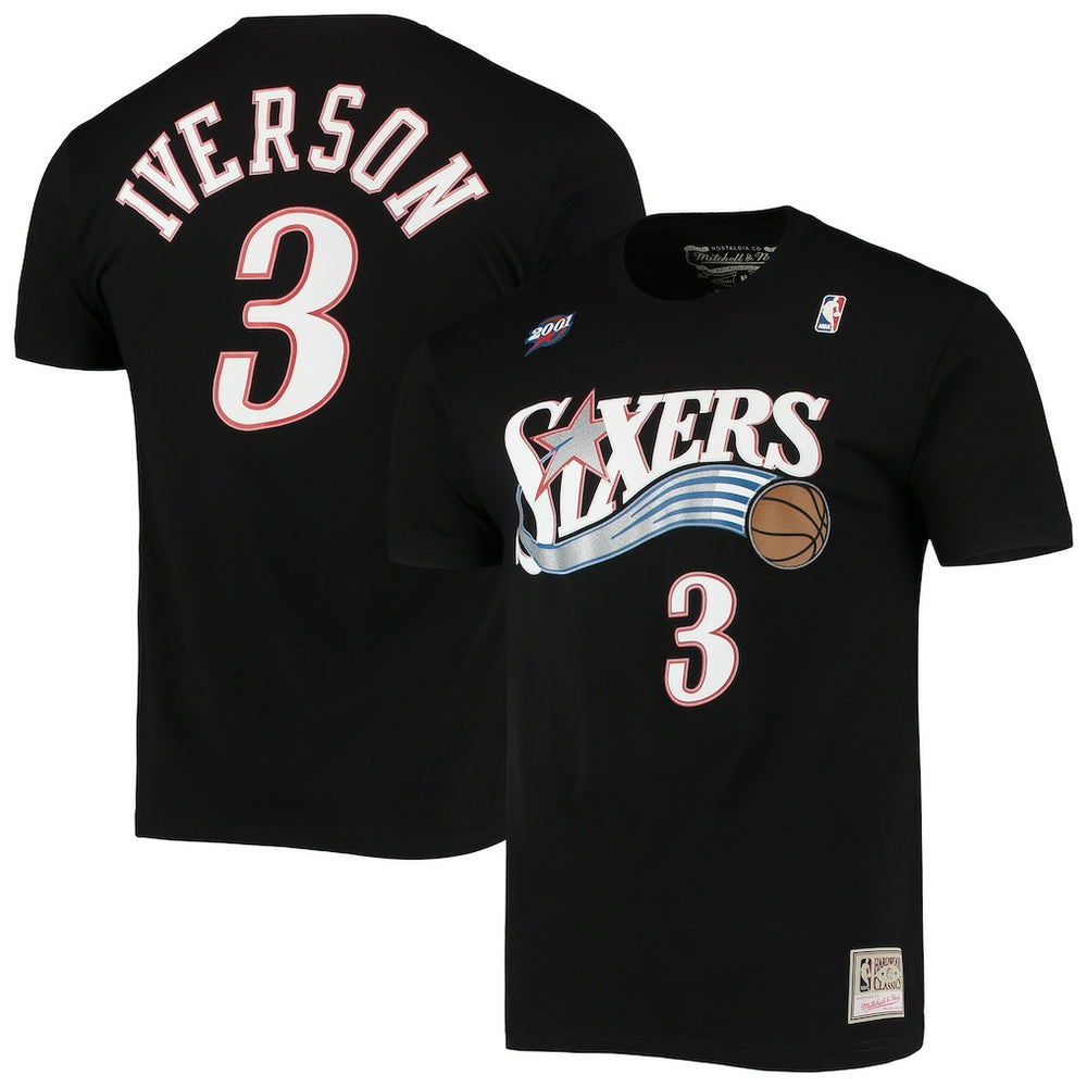 NBA Allen Iverson Philadelphia 76ers Hardwood Classics Stitch Name & Number T-Shirt sale