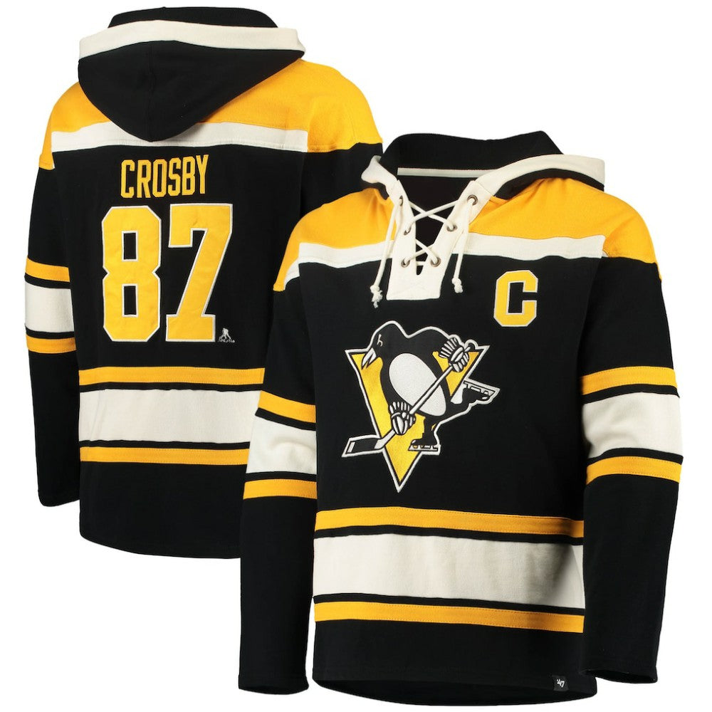 NHL Black Sidney Crosby Pittsburgh Penguins '47 Player Name & Number Lacer Pullover Hoodie