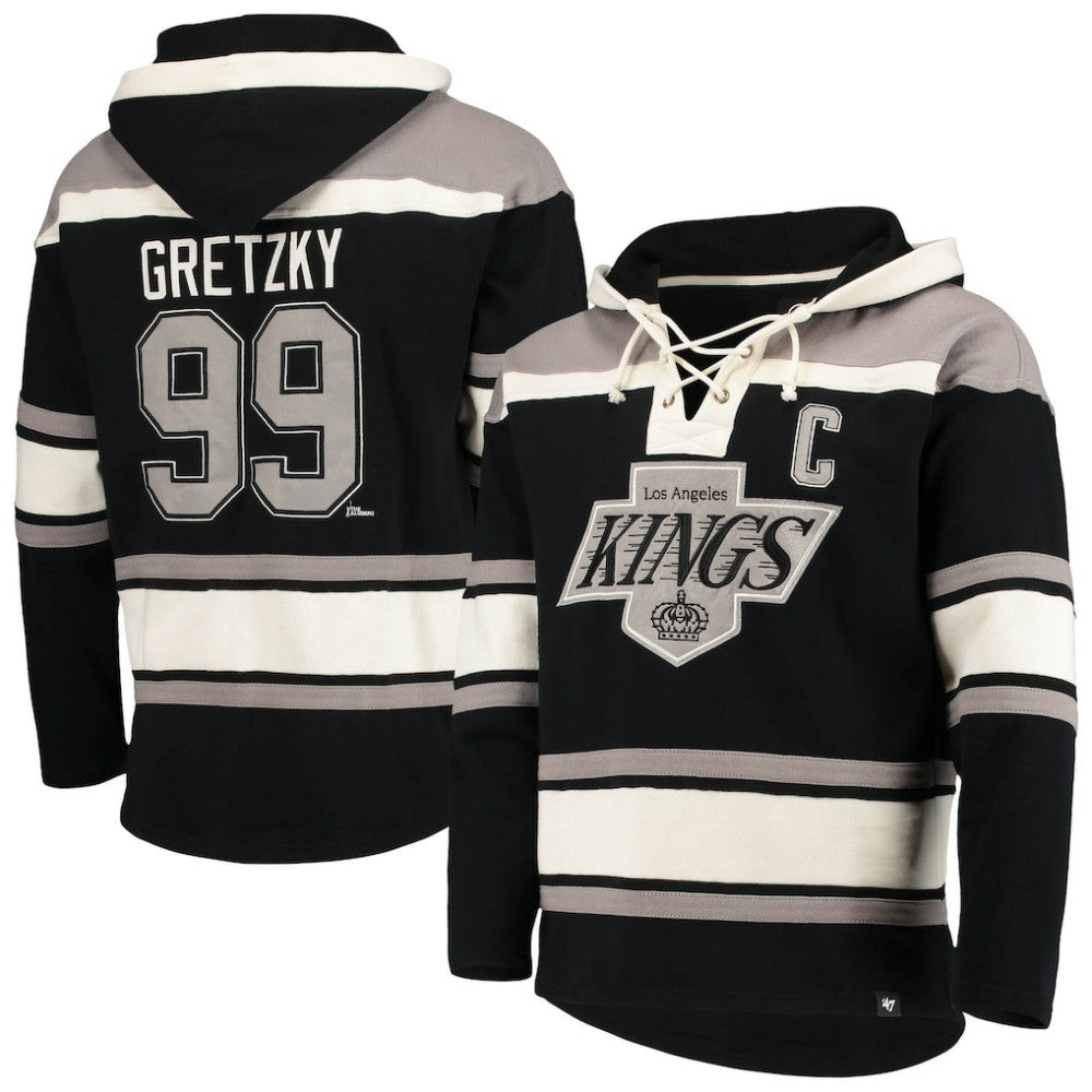 NHL Black Wayne Gretzky Los Angeles Kings '47 Retired Player Name & Number Lacer Pullover Hoodie