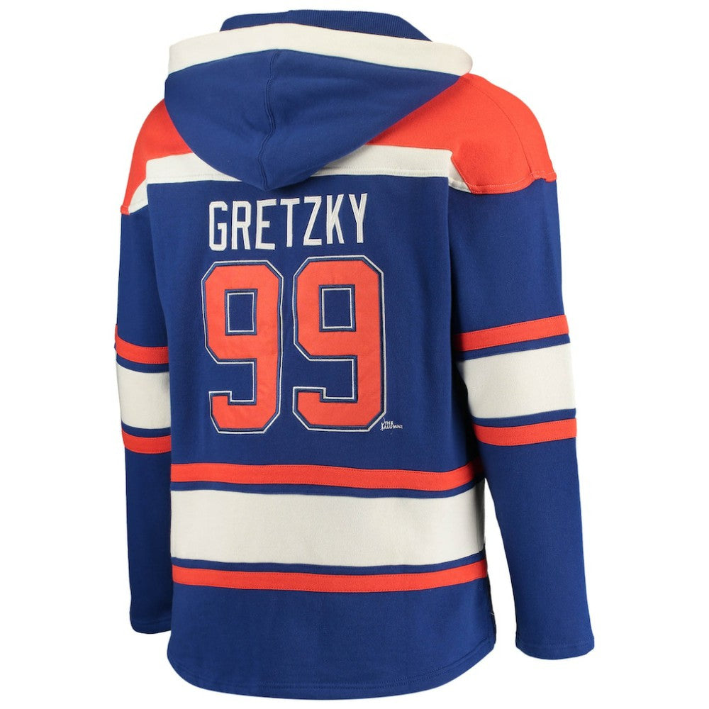 NHL Royal Wayne Gretzky Edmonton Oilers '47 Retired Player Name & Number Lacer Pullover Hoodie