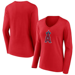 MLB Los Angeles Angels Women's Official Logo Long Sleeve V-Neck T-Shirt