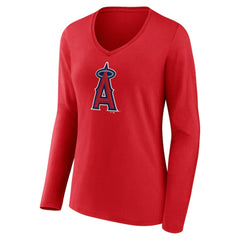 MLB Los Angeles Angels Women's Official Logo Long Sleeve V-Neck T-Shirt