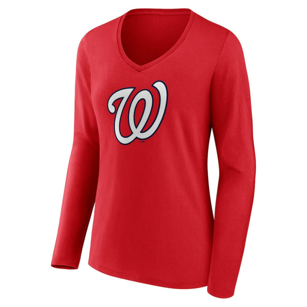 MLB Washington Nationals Women's Official Logo Long Sleeve V-Neck T-Shirt