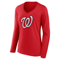 MLB Washington Nationals Women's Official Logo Long Sleeve V-Neck T-Shirt
