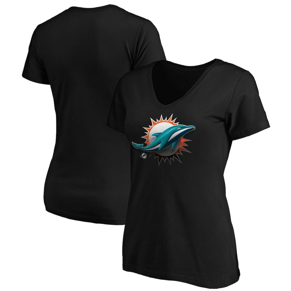 Women's Midnight Mascot Logo V-Neck T-Shirt - Miami Dolphins