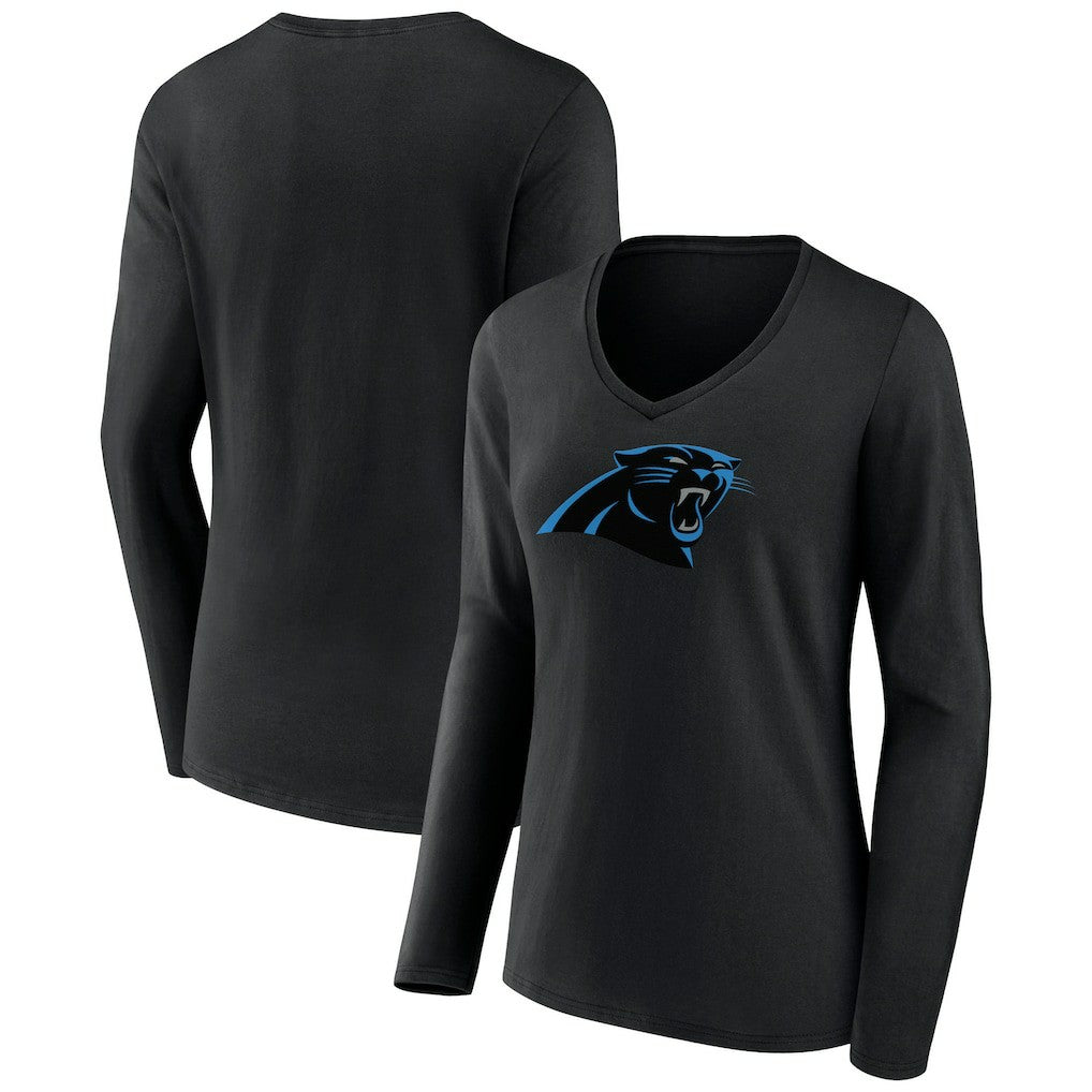 Women's Primary Team Logo Long Sleeve V-Neck T-Shirt - Carolina Panthers