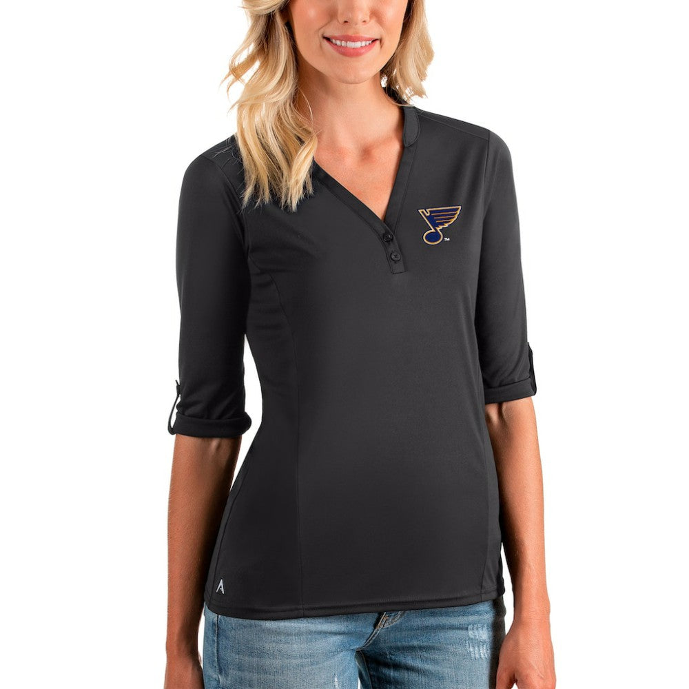 NHL Charcoal St. Louis Blues Antigua Women's Accolade 3/4 Sleeve V-Neck Top