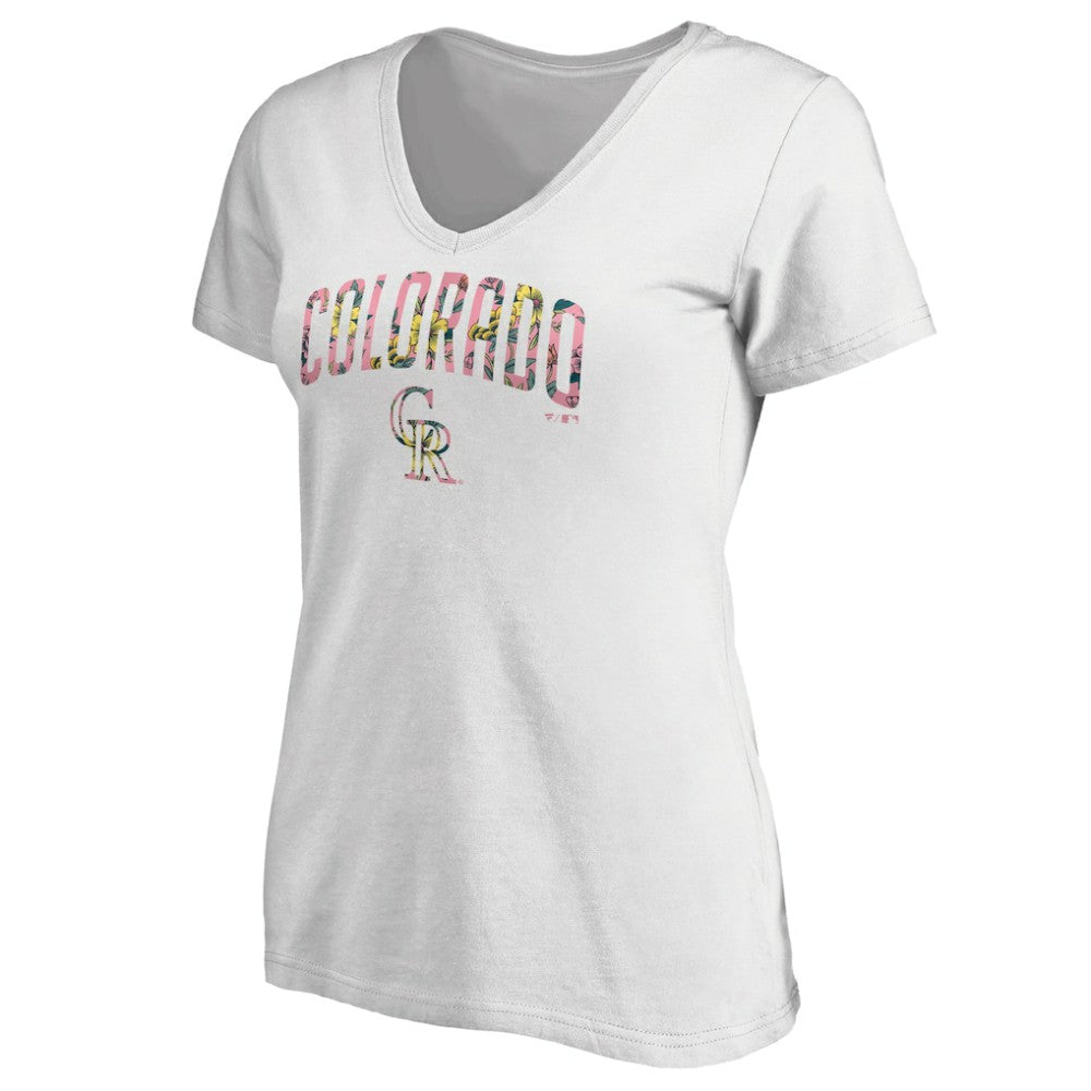 MLB Colorado Rockies Women's Floral Arched Logo V-Neck T-Shirt