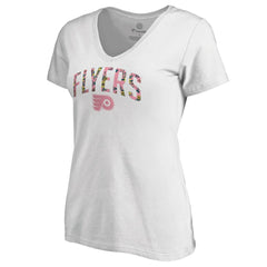 NHL White Philadelphia Flyers Women's Floral Arched V-Neck T-Shirt