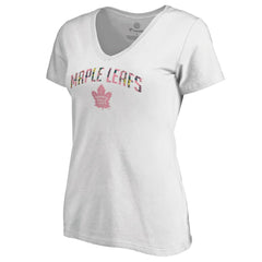 NHL White Toronto Maple Leafs Women's Floral Arched V-Neck T-Shirt