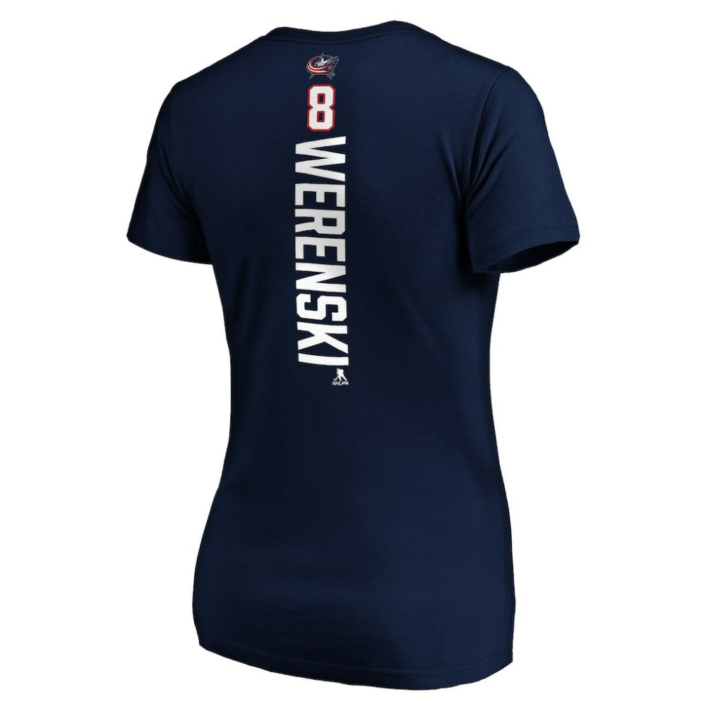 NHL Navy Zach Werenski Columbus Blue Jackets Women's Playmaker V-Neck T-Shirt