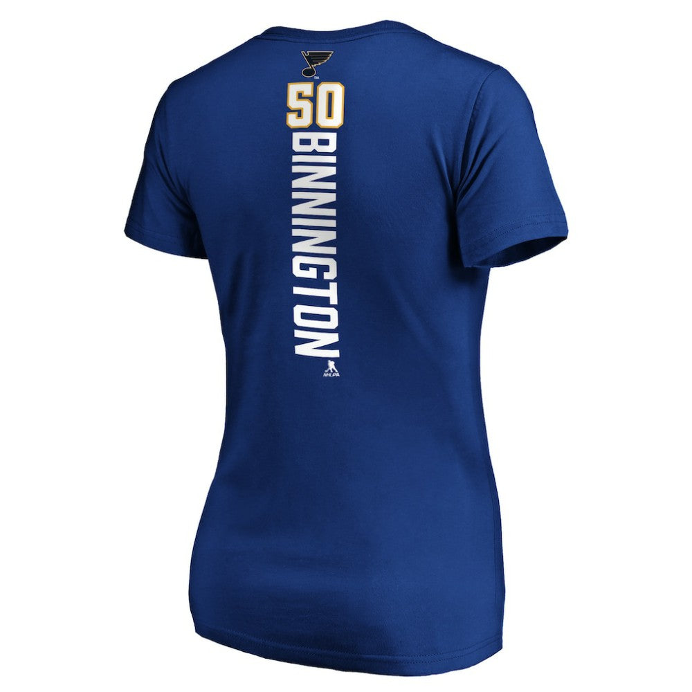 NHL Royal Jordan Binnington St. Louis Blues Women's Playmaker V-Neck T-Shirt