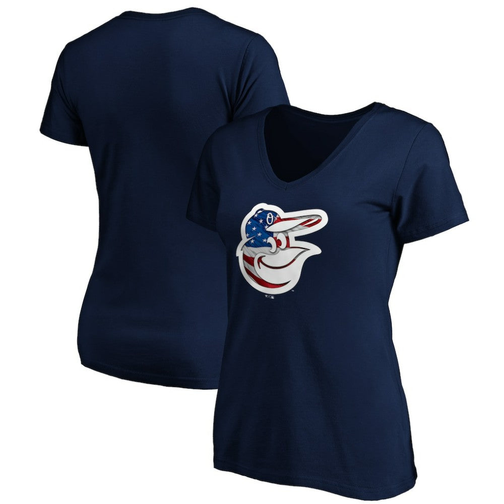 MLB Baltimore Orioles Logo Women's Banner Wave V-Neck T-Shirt