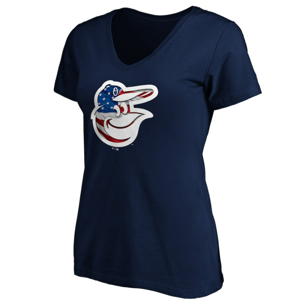 MLB Baltimore Orioles Logo Women's Banner Wave V-Neck T-Shirt