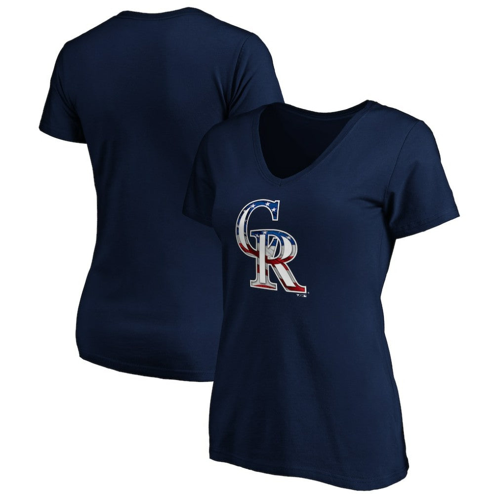 MLB Colorado Rockies Logo Women's Banner Wave V-Neck T-Shirt